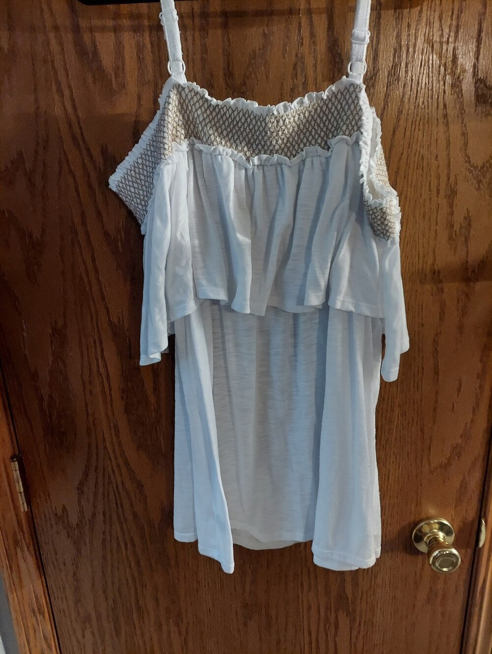 Terra & Sky 2X 20W-22W Arctic White Smocked Boho Cold Shoulder Cami Top
